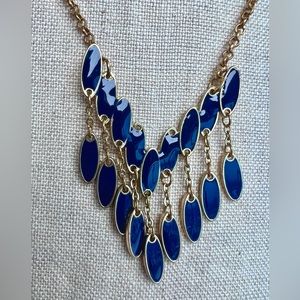 26’ Long Blue enamel necklace pendant with gold metal chain